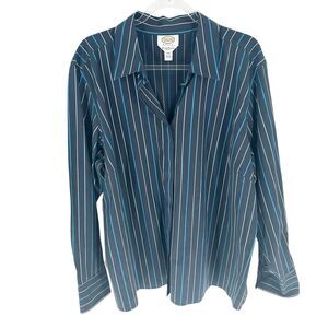 Talbots Shirt Womens 22W Navy Striped Wrinkle Resistant Button Down Blouse